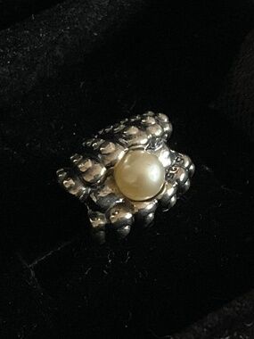 Pandora Silver Bracelet Charm with Cream Pearl Accent